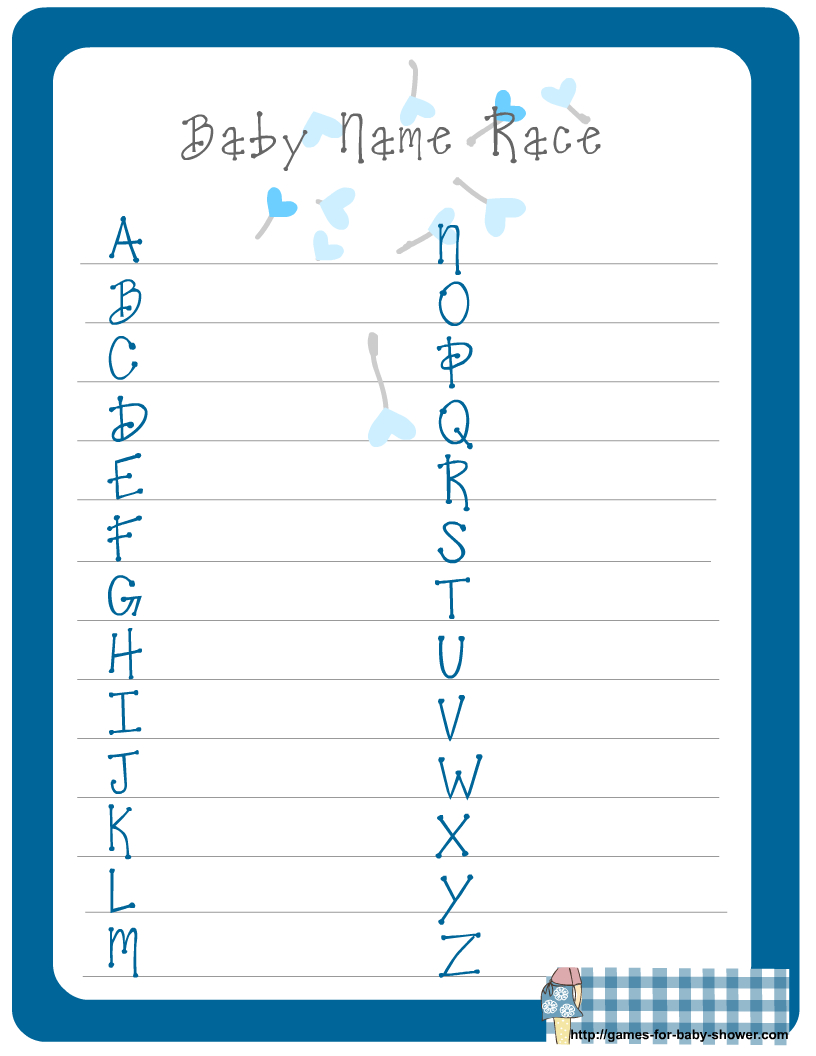 Free Printable Baby Name Race Game For Baby Shower intended for Baby Name Race Free Printable