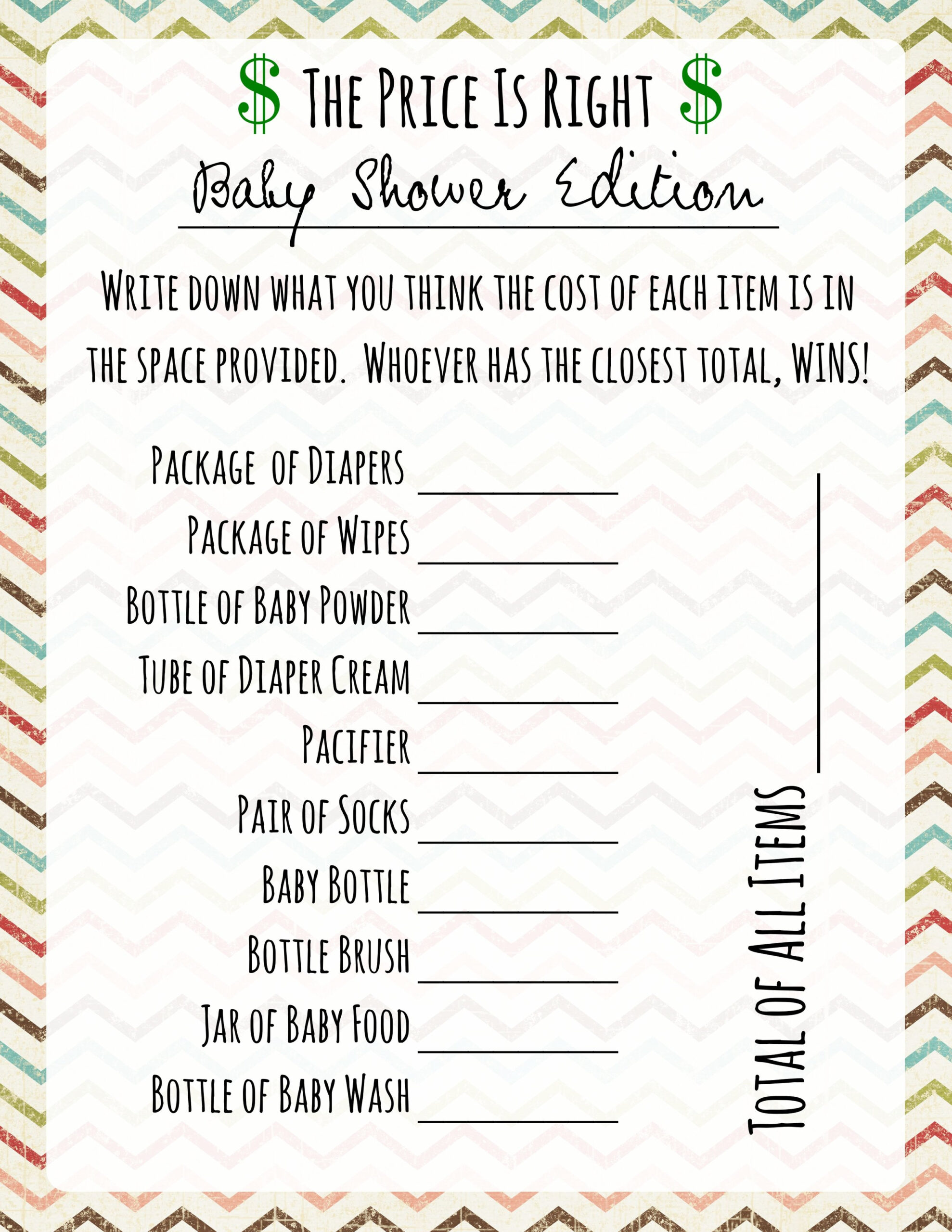 Free Printable Baby Shower Games - Download Instantly! pertaining to Free Printable Price Is Right Baby Shower Game