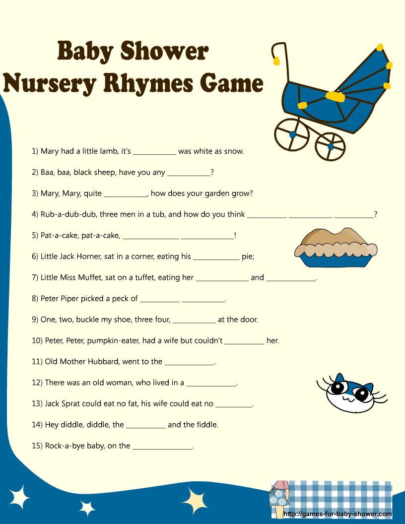 Free Printable Baby Shower Nursery Rhyme Games inside Free Printable Nursery Rhymes