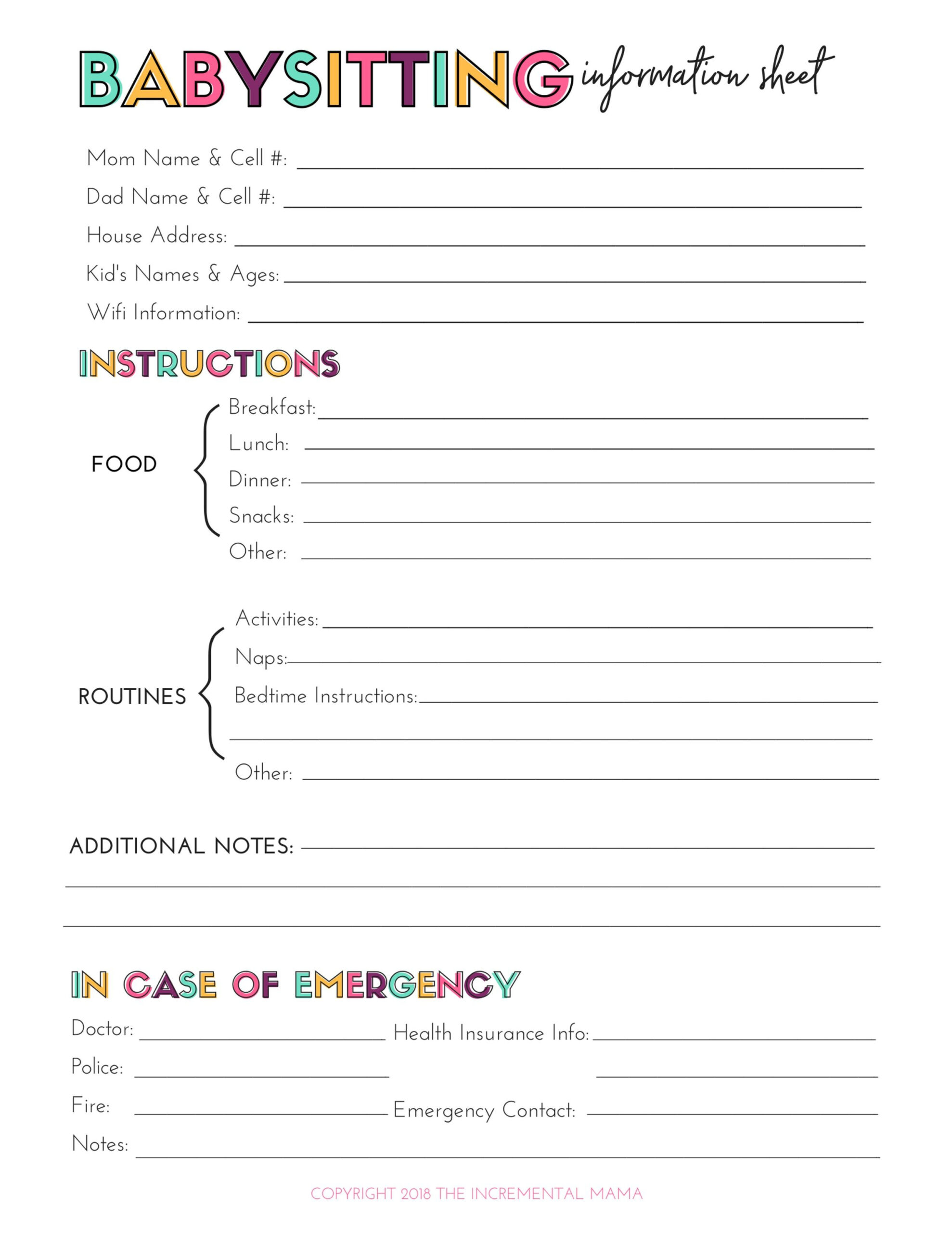 Free Printable Babysitting Information Sheet | Babysitter within Babysitter Notes Free Printable