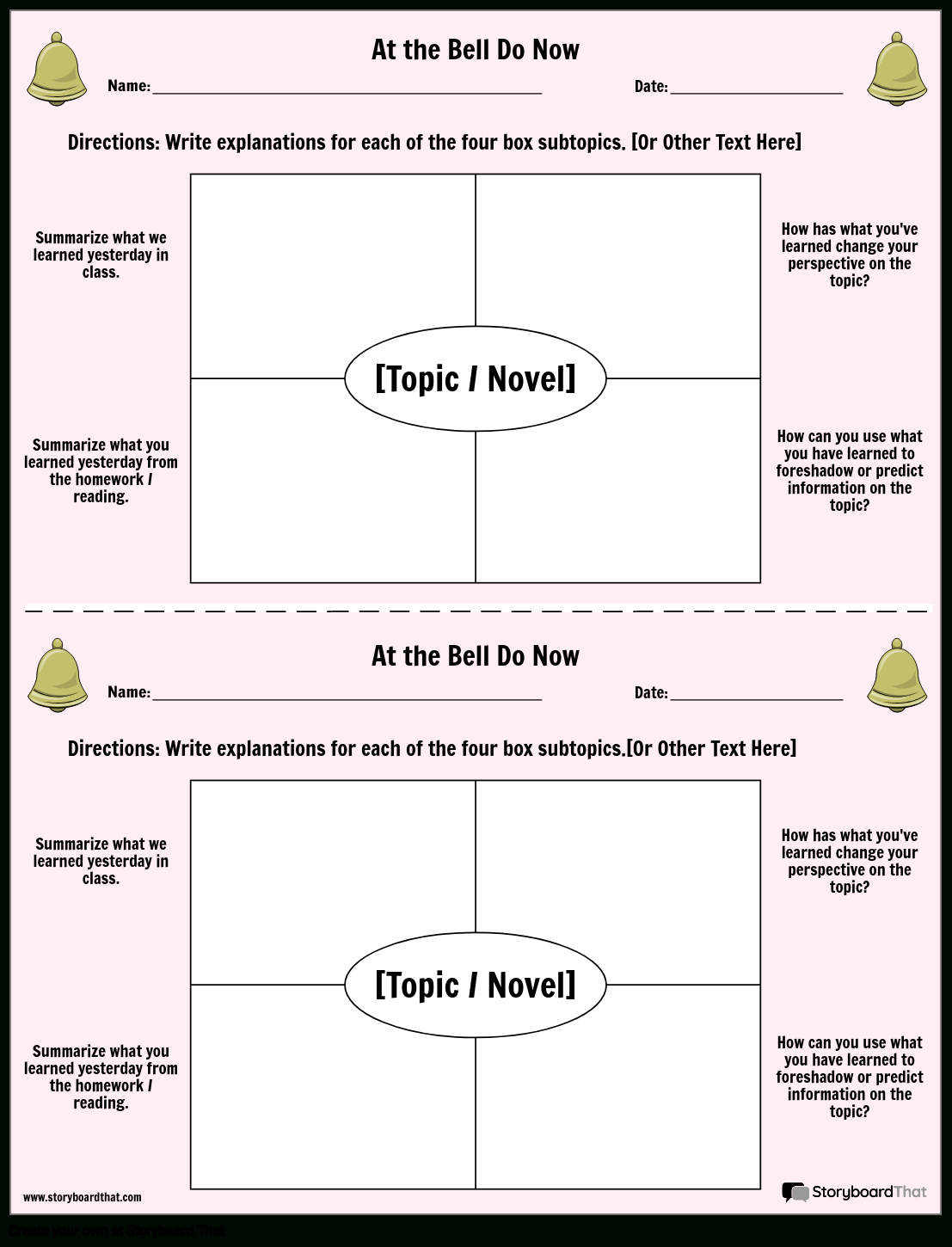 Free Printable Bell Ringers Templates | Storyboardthat pertaining to Free Printable Bell Ringers