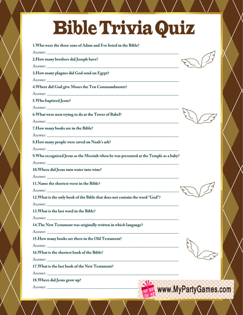 Free Printable Bible Trivia Quiz With Answer Key | Bible Quiz in Free Printable Bible Trivia Questions And Answers