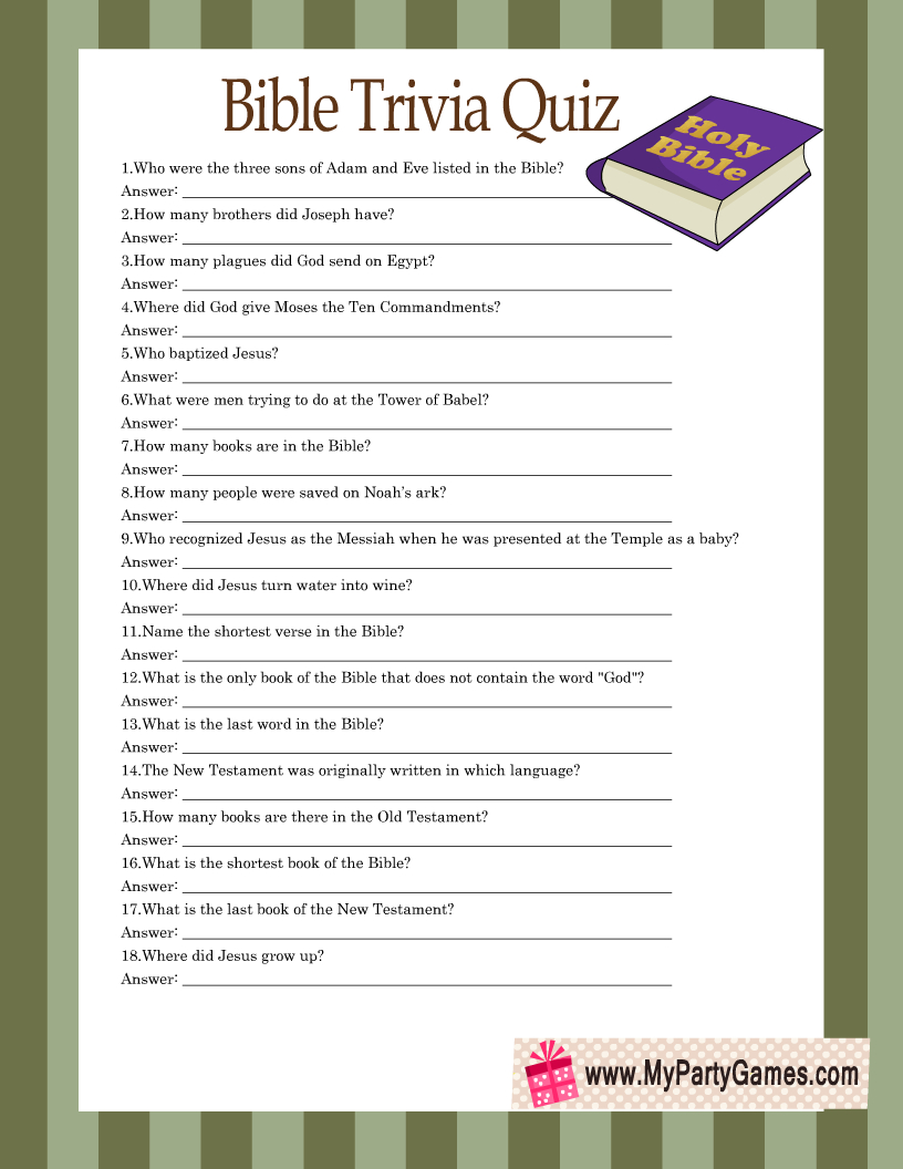 Free Printable Bible Trivia Quiz With Answer Key throughout Free Printable Bible Trivia Questions And Answers