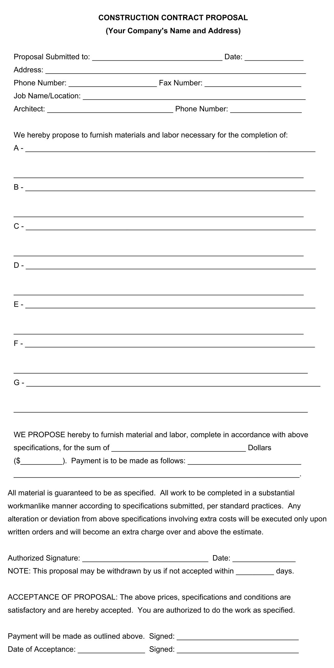 Free Printable Bid Proposal Templates | Printablee | Proposal with Free Printable Contractor Bid Forms