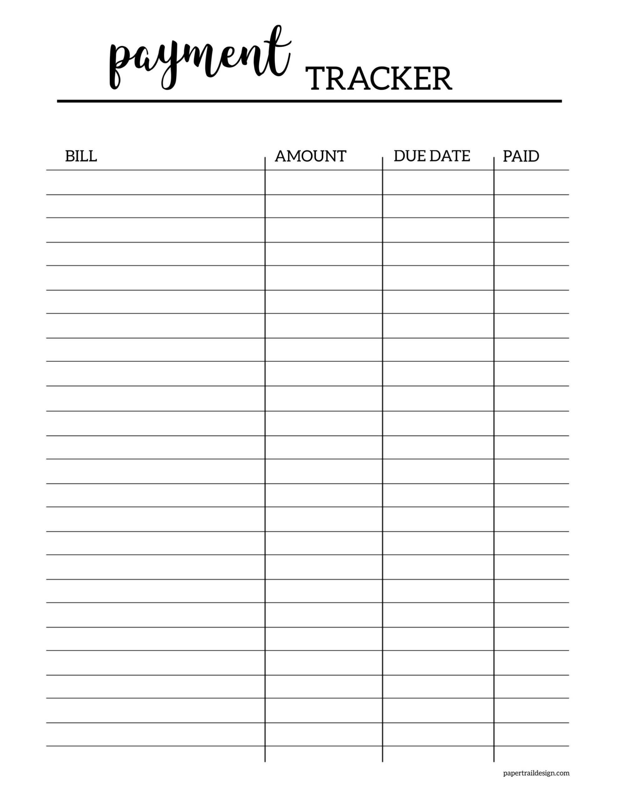 Free Printable Bill Tracker - Paper Trail Design throughout Free Printable Weekly Bill Organizer