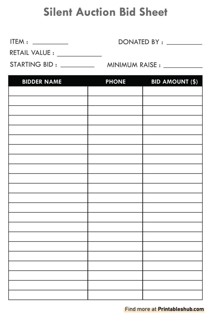 Free Printable Blank Silent Auction Bid Sheet Template Pdf In 2024 intended for Free Printable Silent Auction Bid Sheets