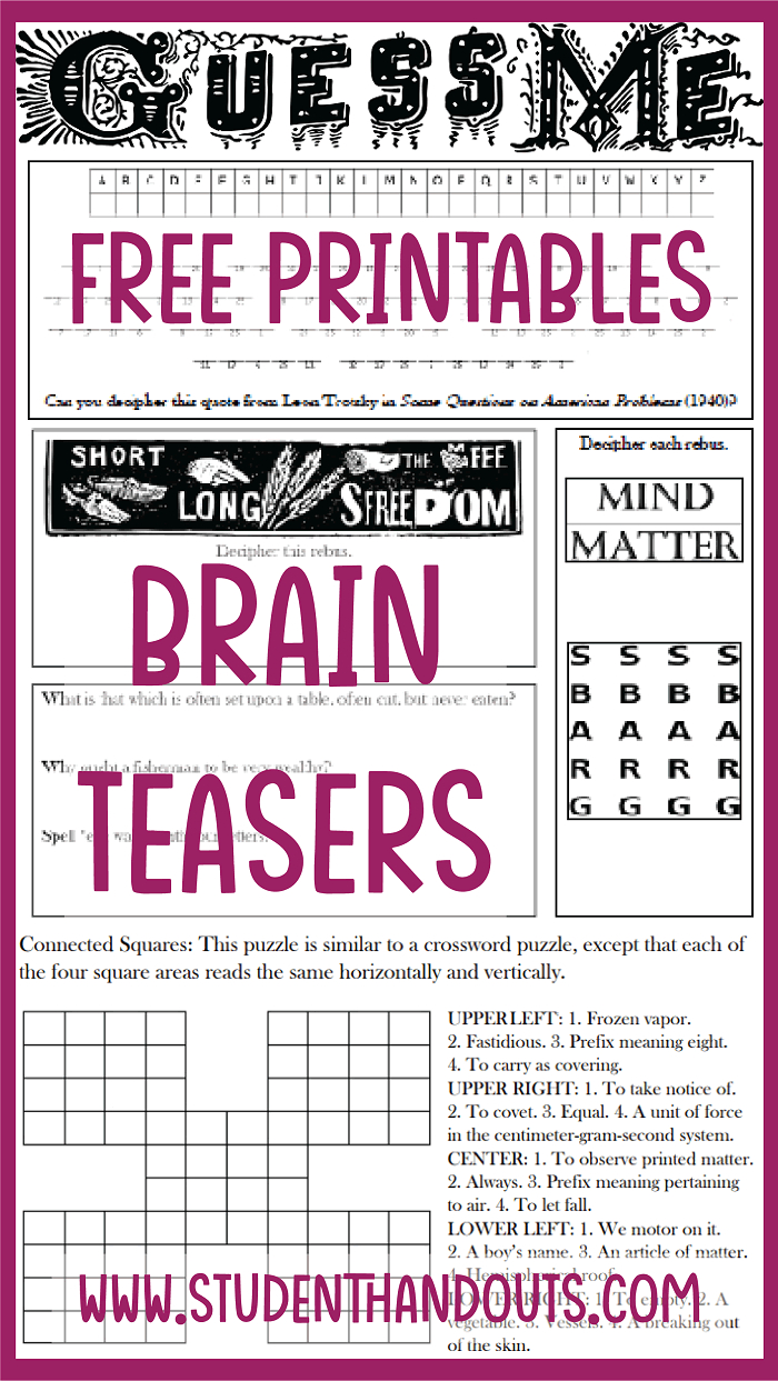 Free Printable Brain Teasers And Puzzles With Answers | Student in Free Printable Logic Puzzles For High School Students