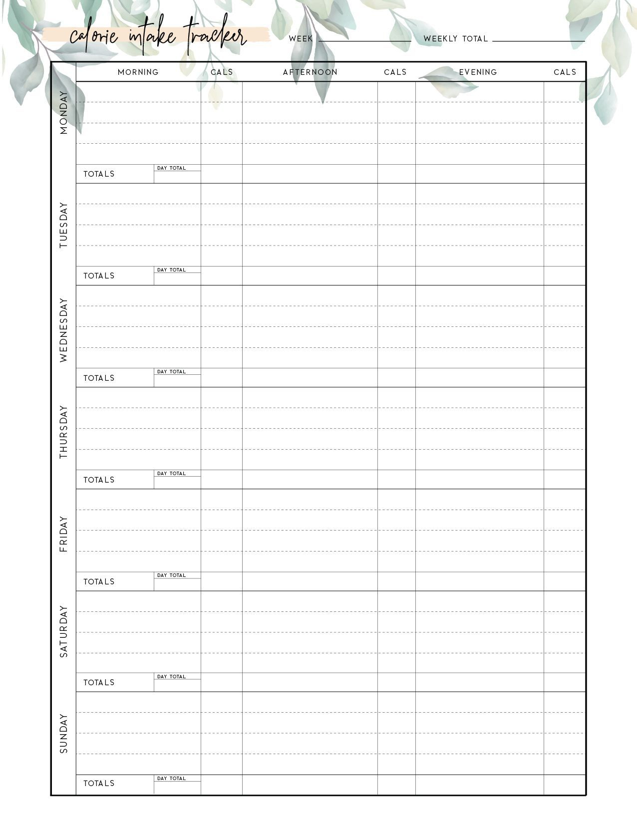 Free Printable Calorie Tracker intended for Free Printable Calorie Chart