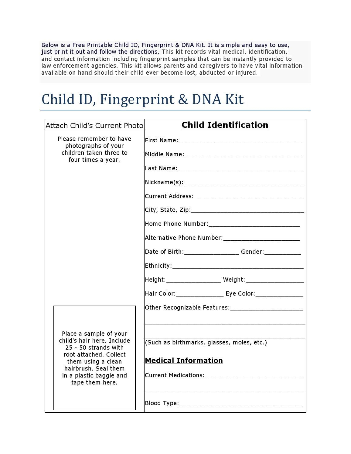 Free Printable Child Id Carddreamcatchers For Abused Children with Free Printable Child Identification Card