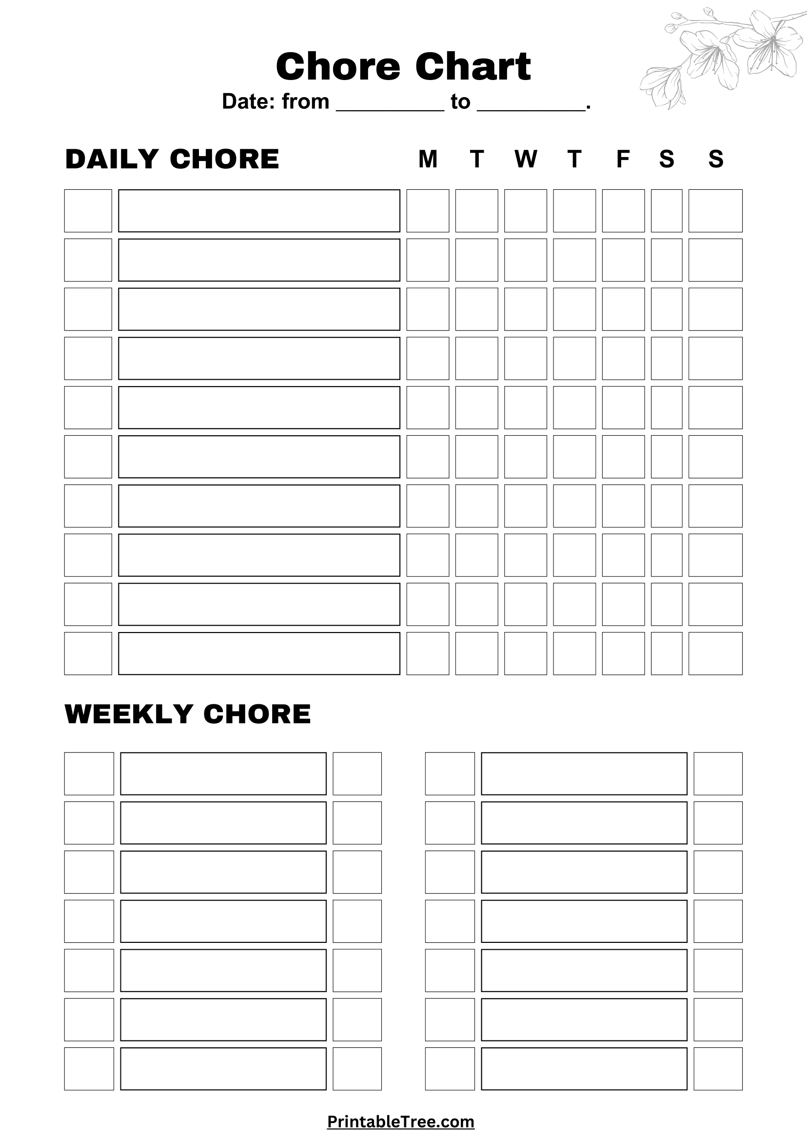 Free Printable Chore Chart Pdf Template For Kids for Chore Chart For Adults Printable Free