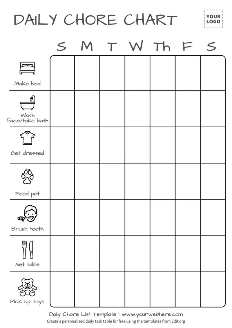 Free Printable Chore List Templates in Free Editable Printable Chore Charts