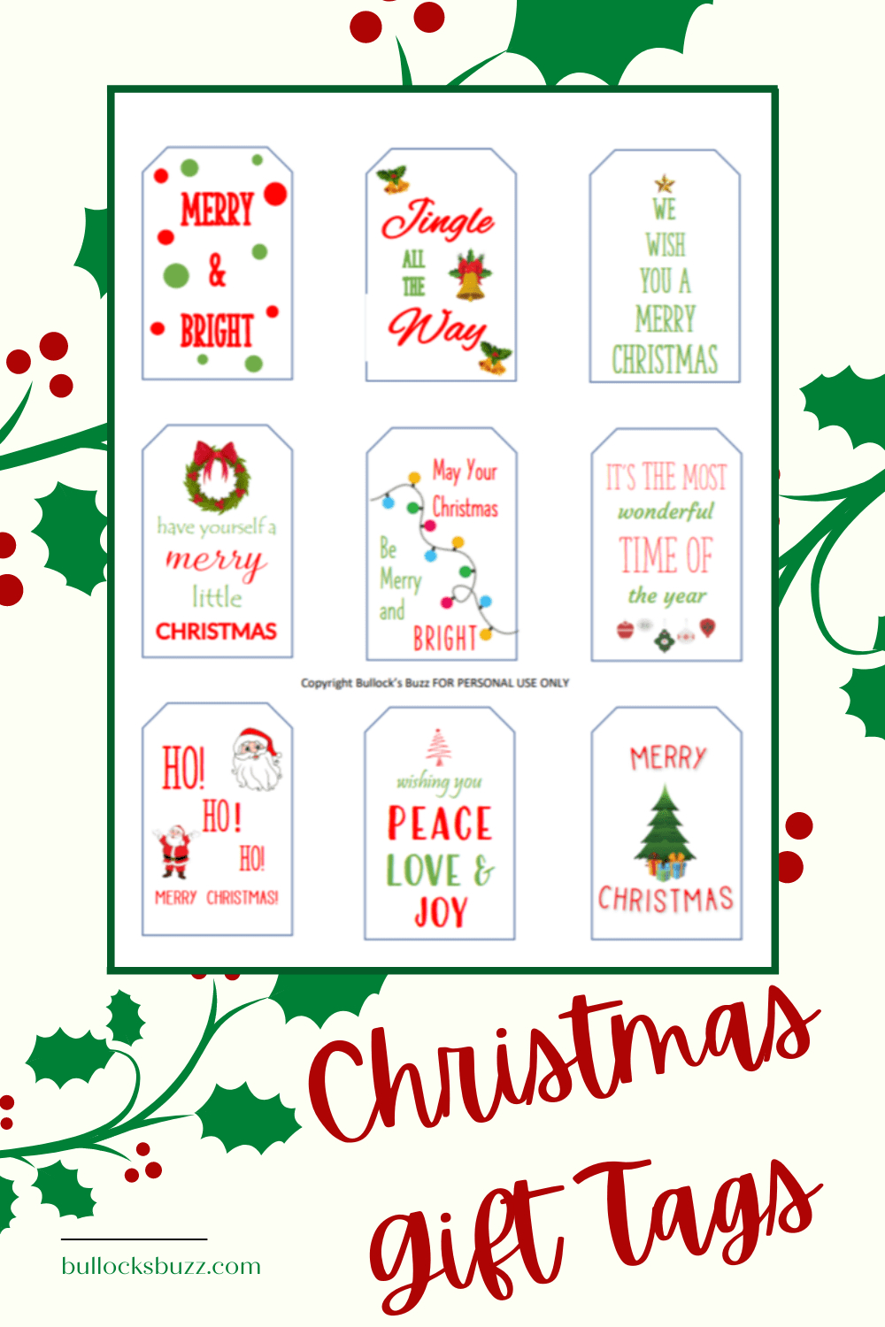Free Printable Christmas Gift Tags - Bullock&amp;#039;S Buzz pertaining to Christmas Name Tags Free Printable