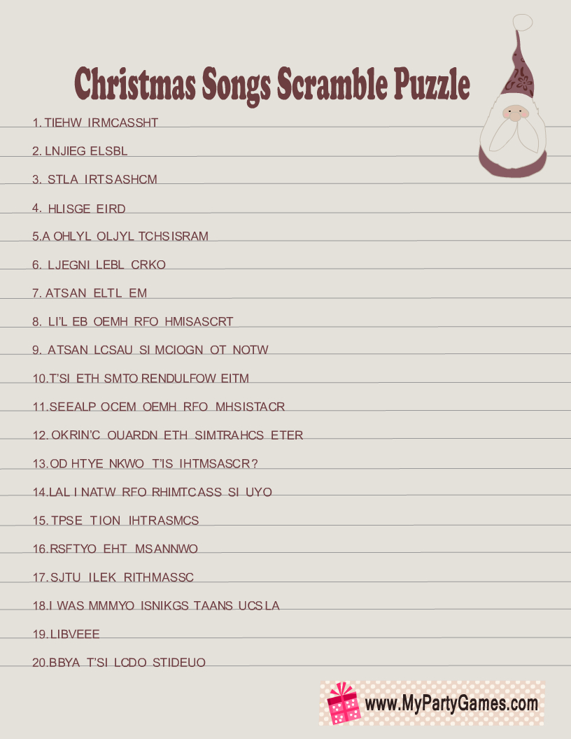 Free Printable Christmas Songs Scramble Puzzle intended for Christmas Song Scramble Free Printable