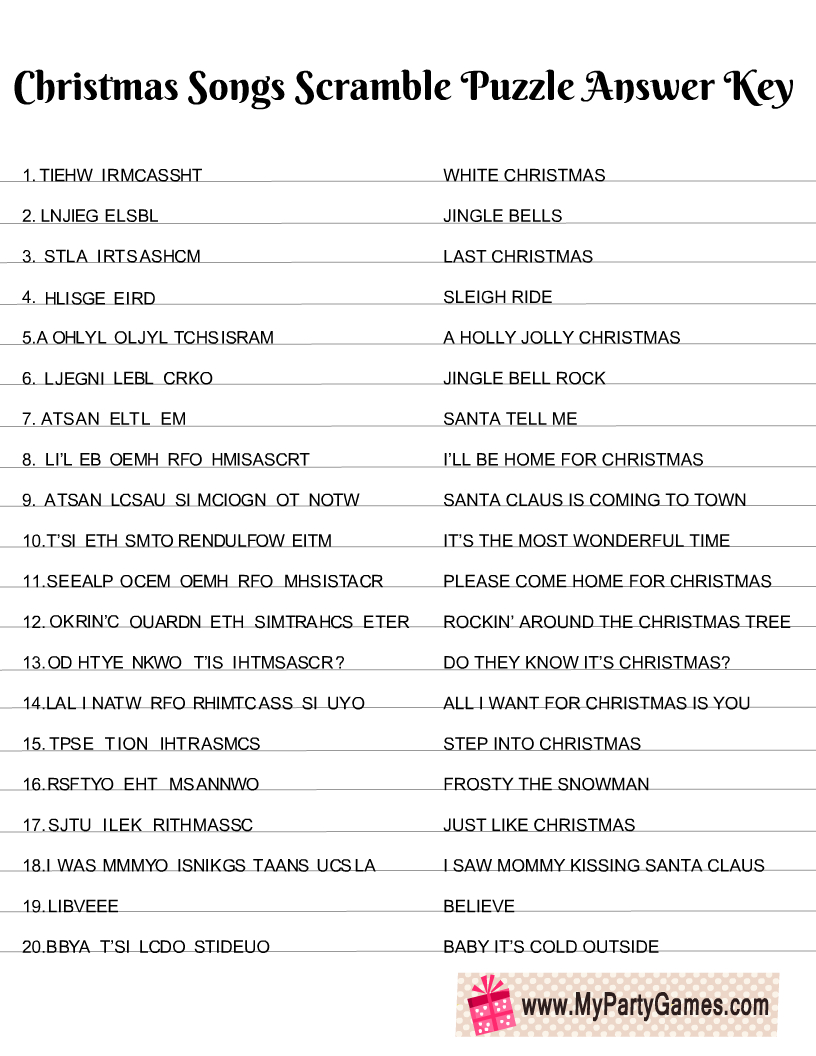 Free Printable Christmas Songs Scramble Puzzle with regard to Christmas Song Scramble Free Printable