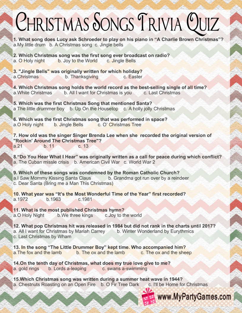 Free Printable Christmas Songs Trivia Quiz | Christmas Song Trivia intended for Free Printable Christmas Song Quiz