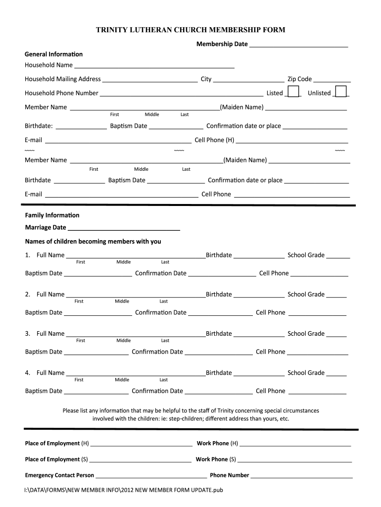 Free Printable Church Membership Forms in Free Printable Membership Forms