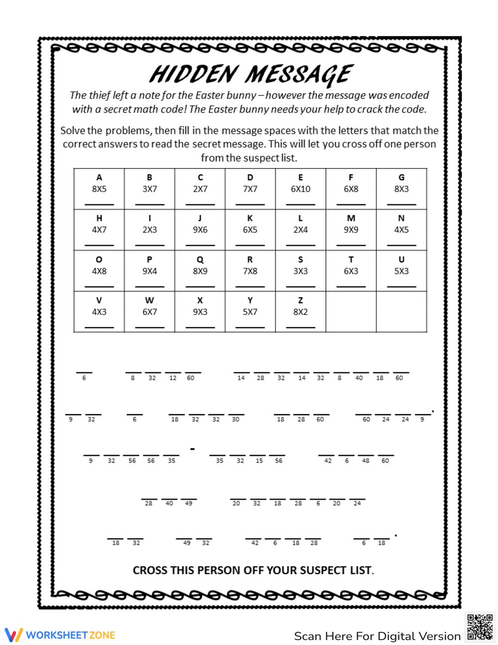 Free Printable Crack The Code Worksheet For Students in Crack The Code Worksheets Printable Free