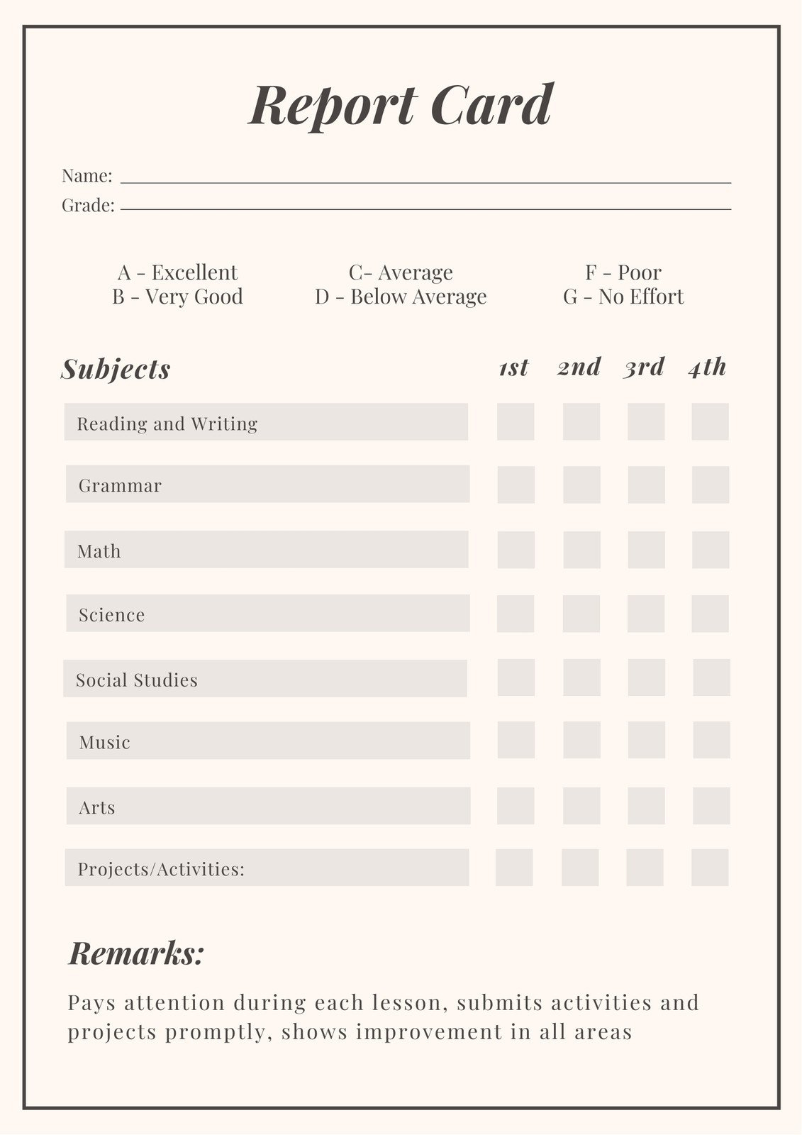Free, Printable, Customizable Report Card Templates | Canva for Free Printable Grade Cards