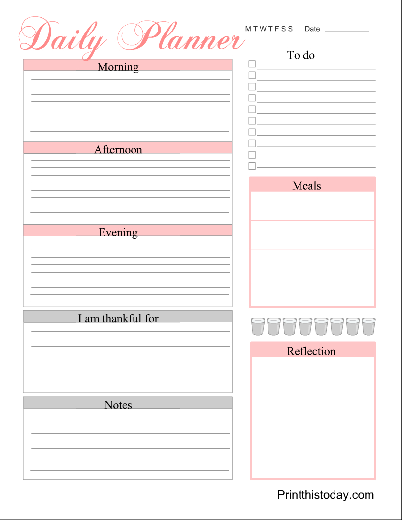 Free Printable Daily Planner Pages {Templates} for Free Printable Diary Pages