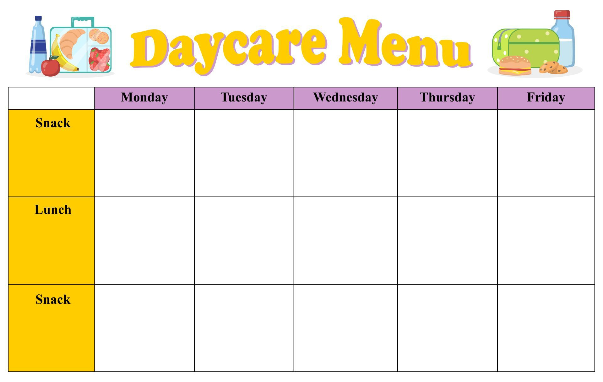 Free Printable Daycare Menu For Kids inside Free Printable Daycare Menus