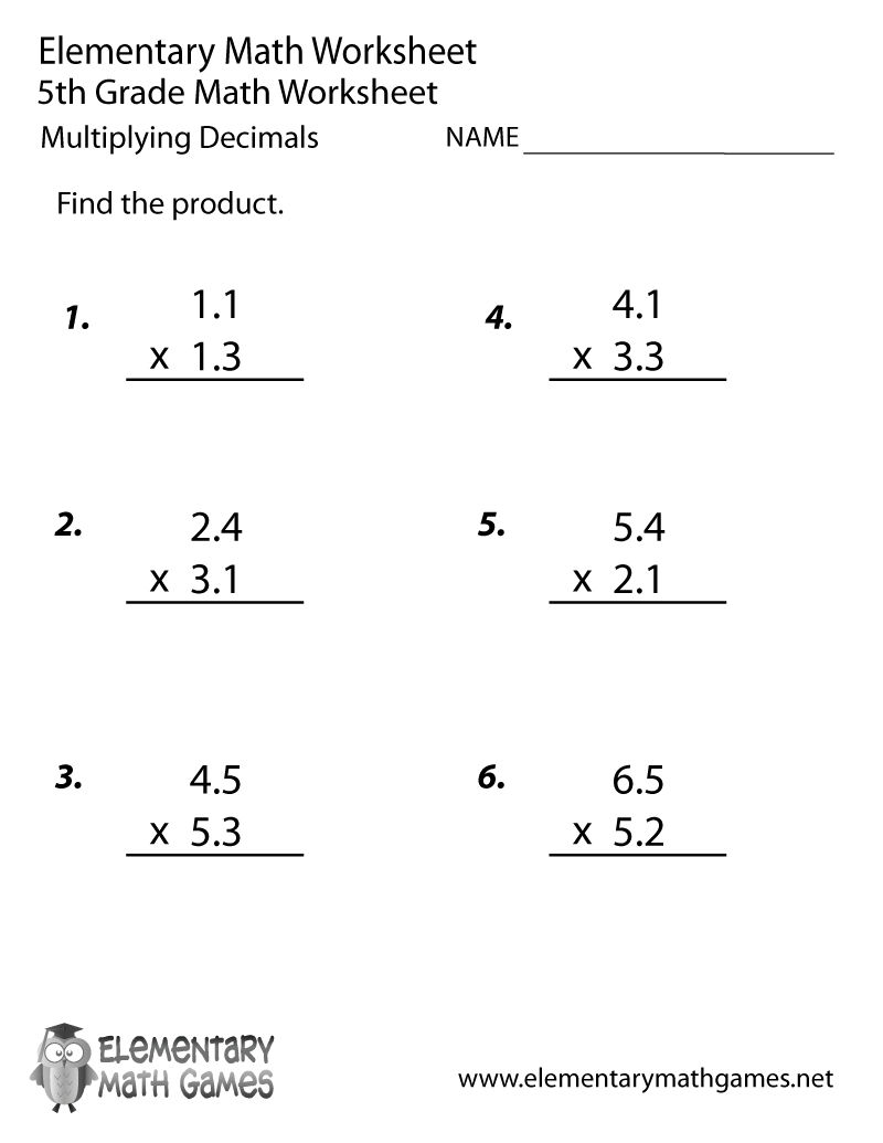 Free Printable Decimals Multiplication Worksheet For Fifth Grade pertaining to Free Printable Multiplying Decimals Worksheets