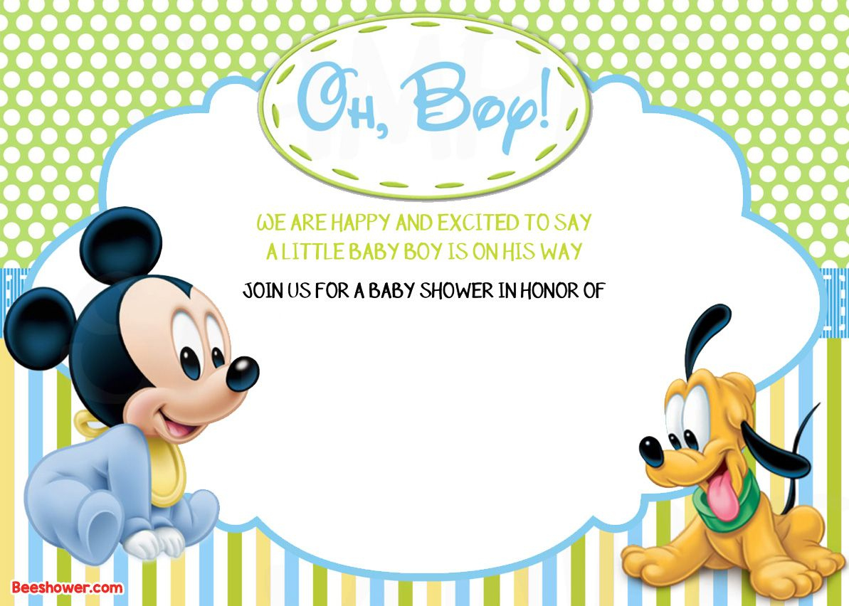 Free Printable Disney Baby Shower Invitations | Drevio Invitations for Free Printable Baby Mickey Mouse Birthday Invitations