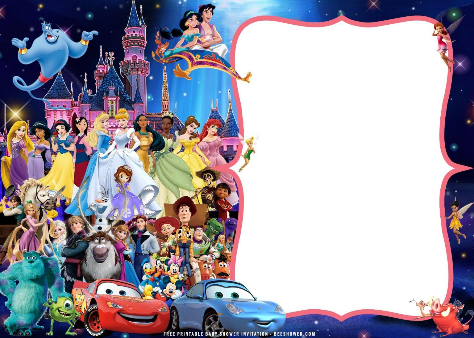Free Printable) - Disney Castle Invitation Templates | Beeshower in Free Printable Disney Invitations