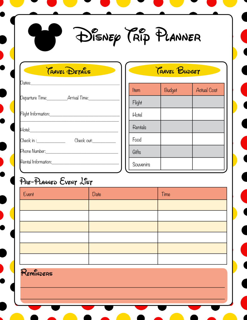 Free Printable Disney Vacation Planner | Disney Vacation Planner with regard to Free Disney Planning Binder Printables