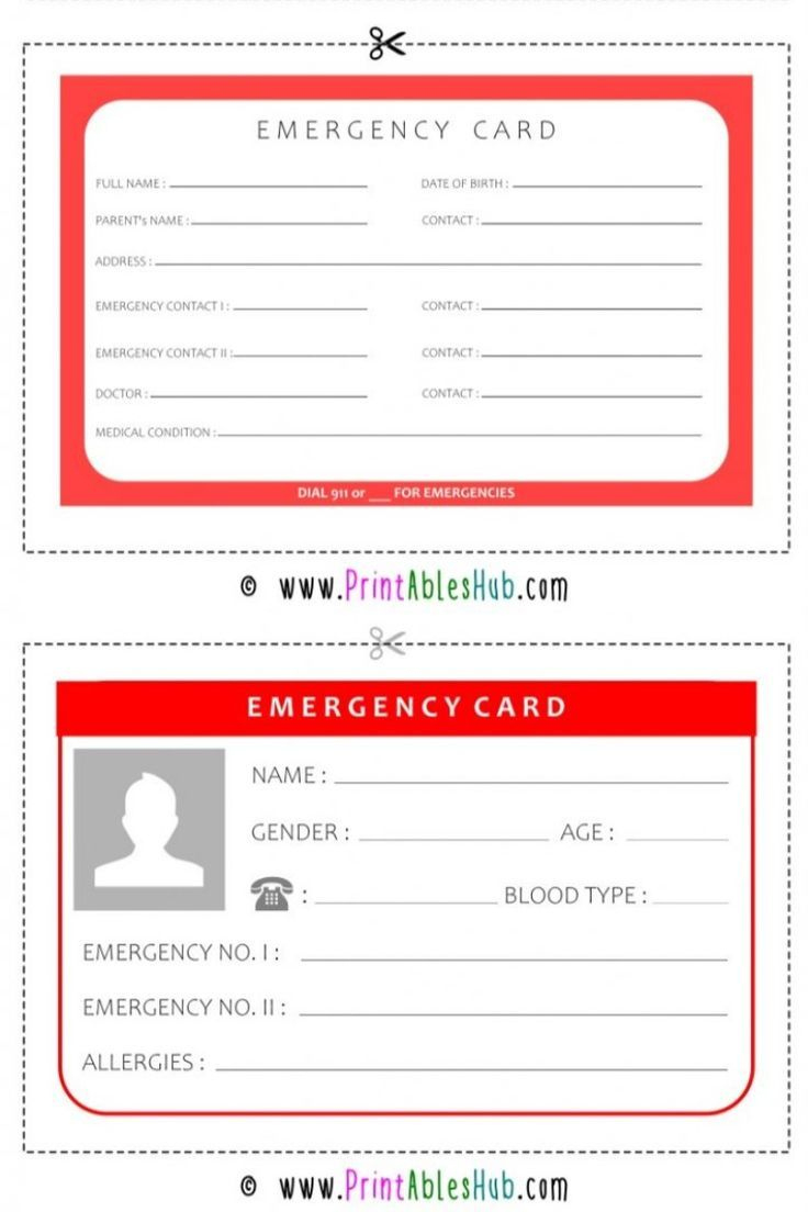 Free Printable Emergency Card Templates [Pdf Included] | Medical pertaining to Free Printable Emergency Medical Card