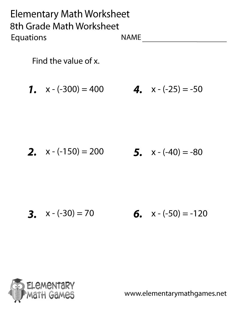 Free Printable Equations Worksheet For Eighth Grade with Free Printable 8Th Grade Algebra Worksheets