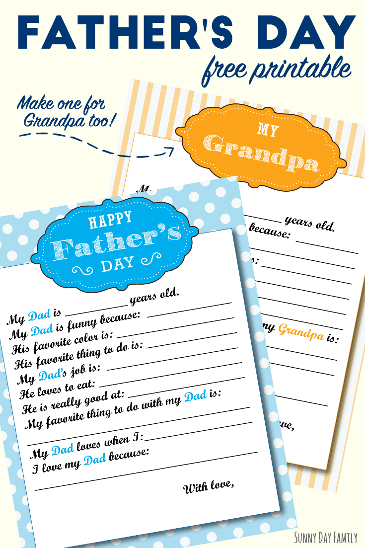 Free Printable Fathers Day Gift For Dad &amp;amp; Grandpa | Sunny Day Family in Free Preschool Fathers Day Printables