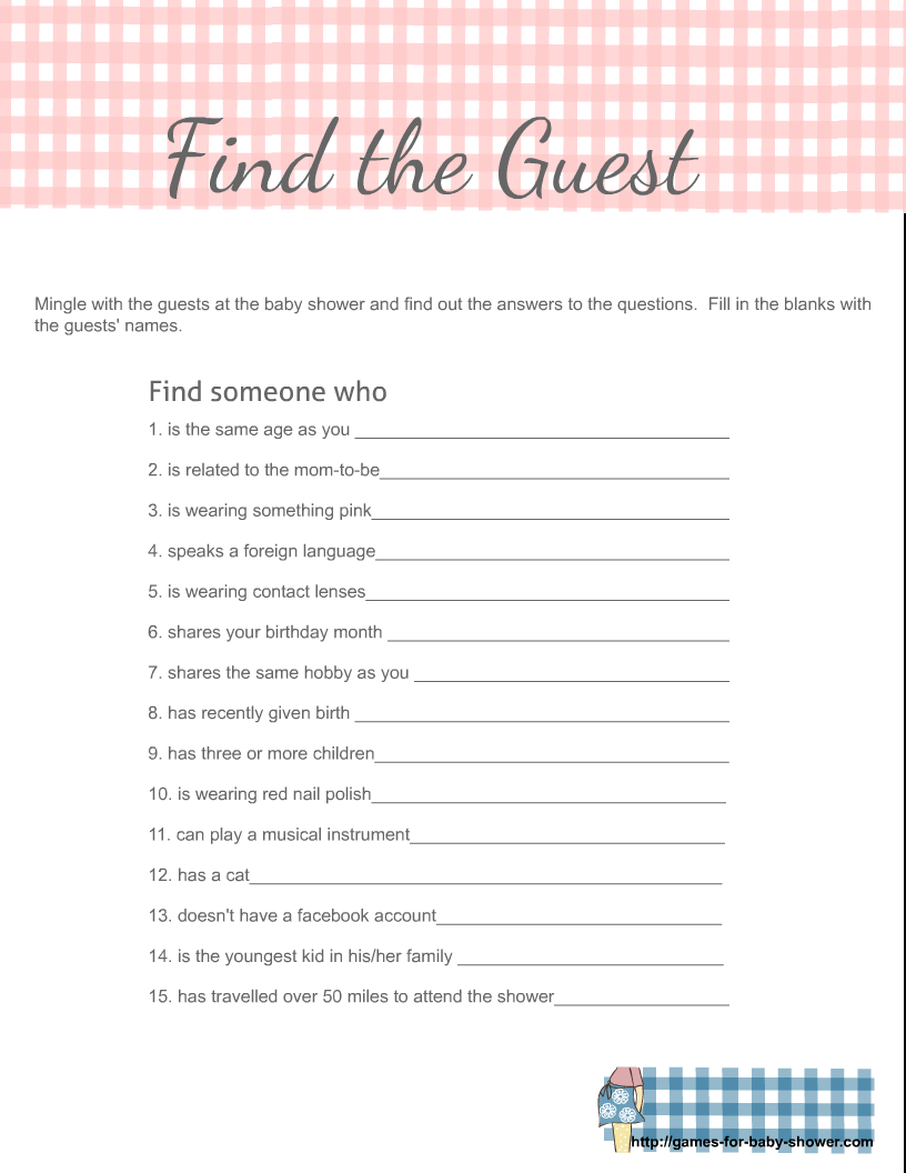 Free Printable Find The Guest Icebreaker Baby Shower Game pertaining to Find The Guest Baby Shower Game Free Printable