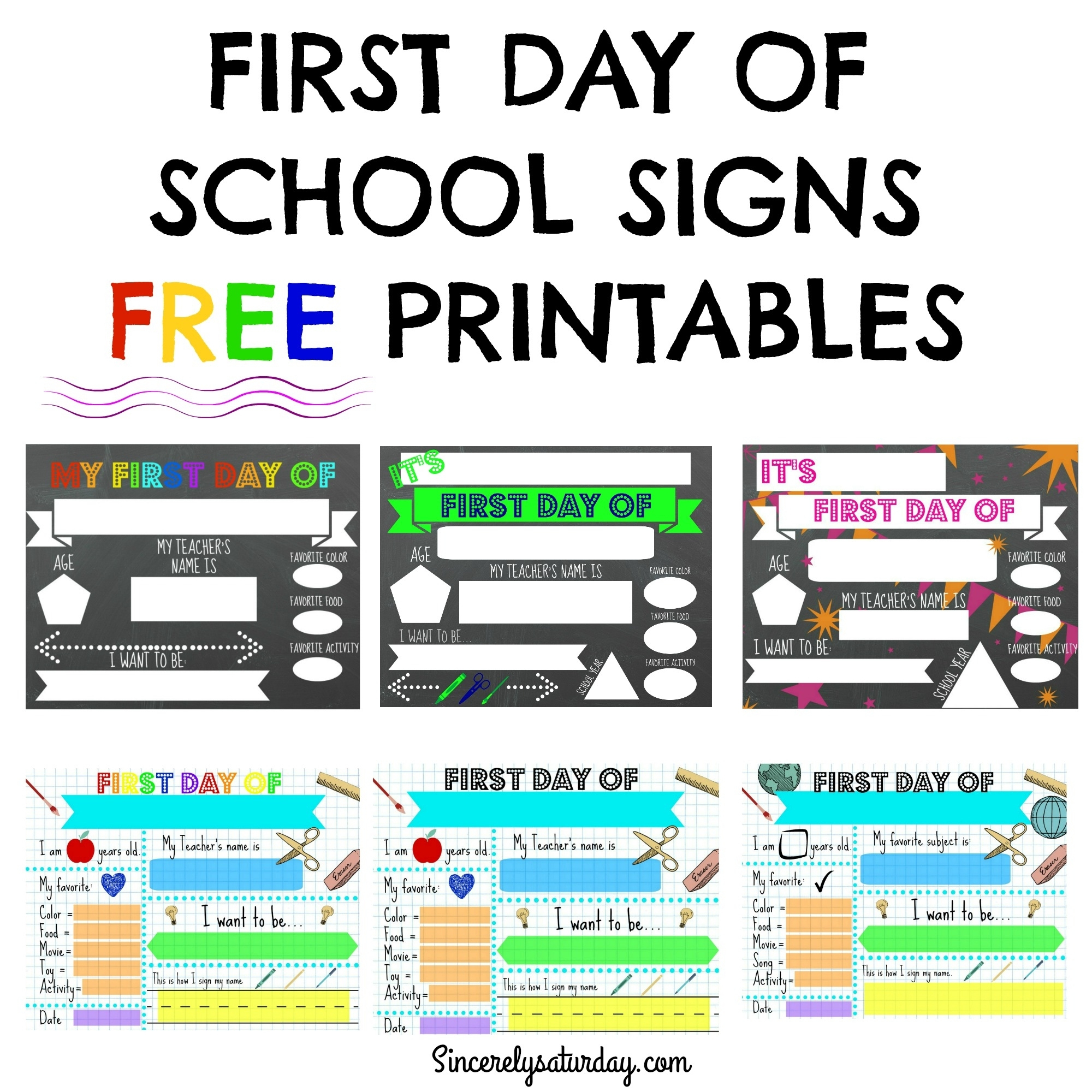 Free Printable First Day Of School Signs - Sincerely Saturday within Free Printable First Day of School Signs