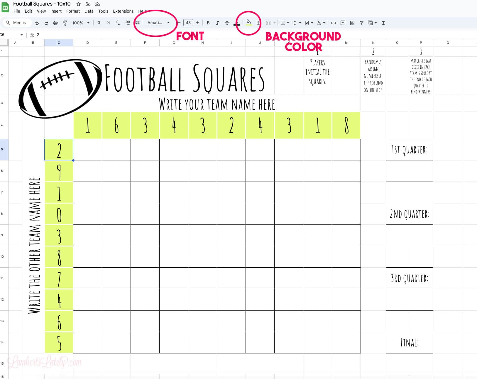 Free Printable Football Squares Template | Lamberts Lately pertaining to Free Printable Football Templates