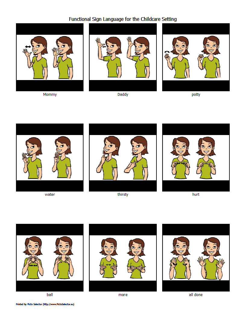 Free Printable – Functional Sign Language For The Childcare with regard to Free Sign Language Printables