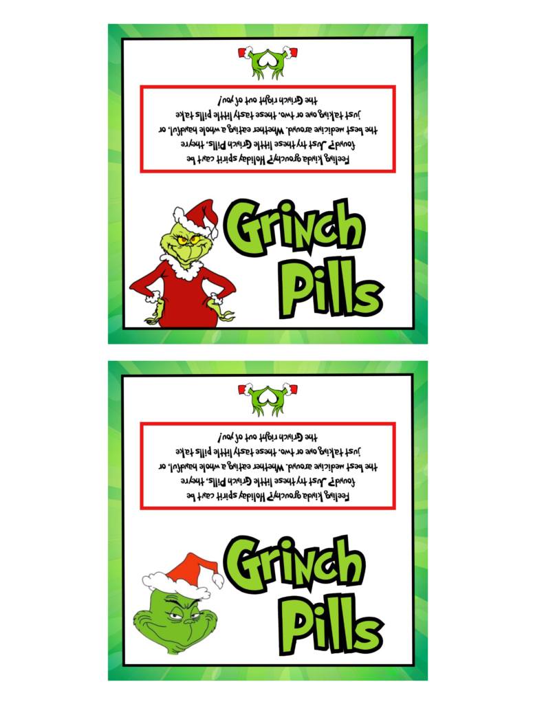 Free Printable Grinch Pills Bag Topper | Baking You Happier throughout Grinch Pills Free Printable