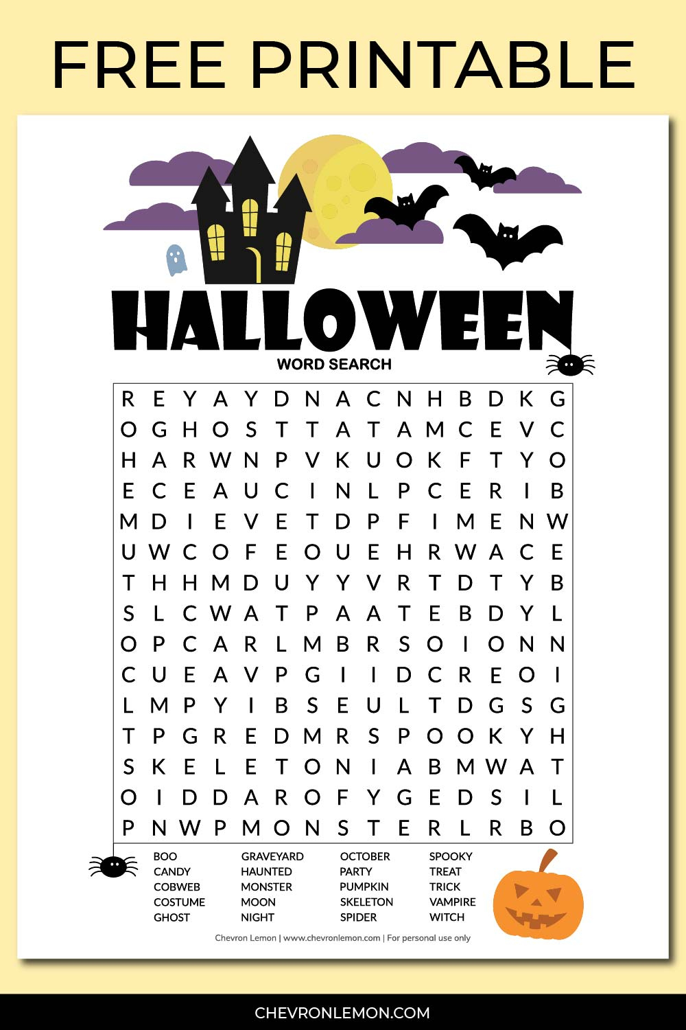 Free Printable Halloween Word Search - Chevron Lemon within Free Printable Halloween Puzzles