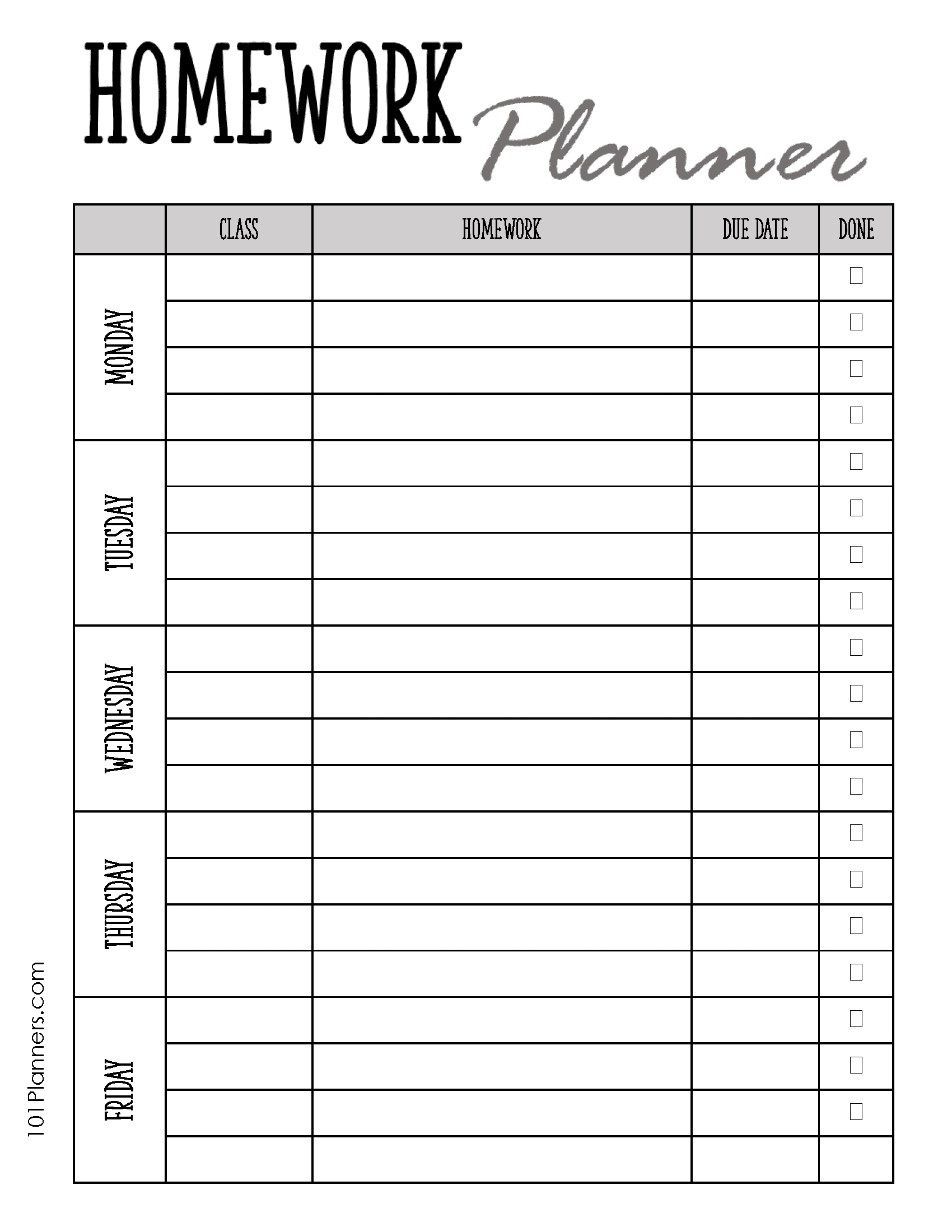 Free Printable Homework Planner Template | Pdf, Word, Excel Or Jpg with Free Printable Homework Assignment Sheets