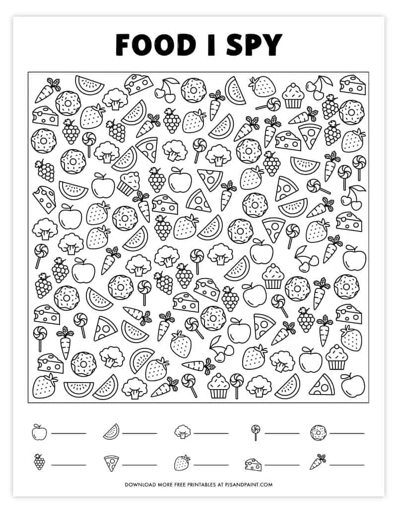 Free Printable I Spy Game - Food Themed I Spy - Pjs And Paint in Free Printable I Spy Puzzles