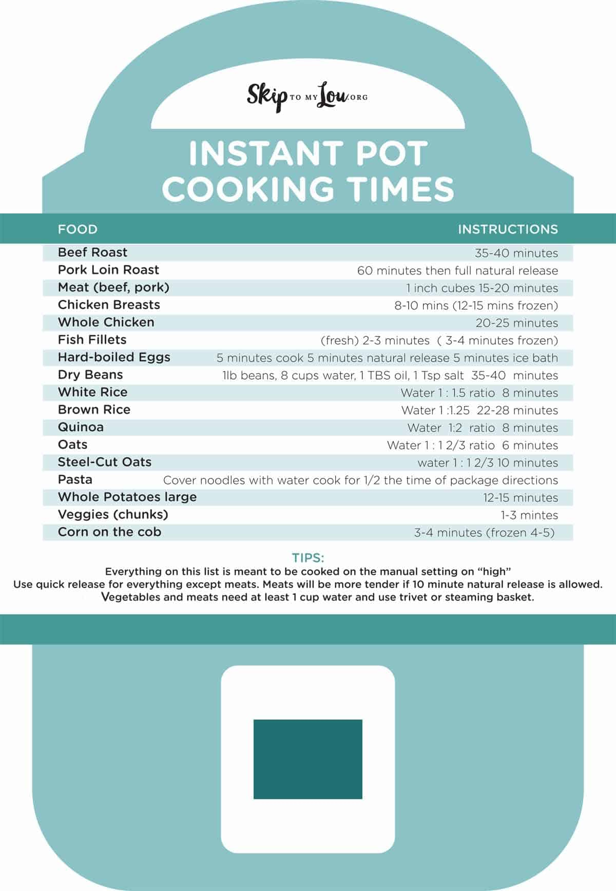 Free Printable Instant Pot Cheat Sheet | Skip To My Lou regarding Free Printable Instant Pot Cheat Sheet