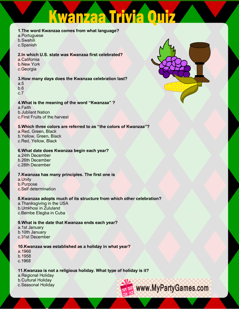 Free Printable Kwanzaa Trivia Quiz With Answer Key | Kwanzaa inside Kwanzaa Trivia Free Printable