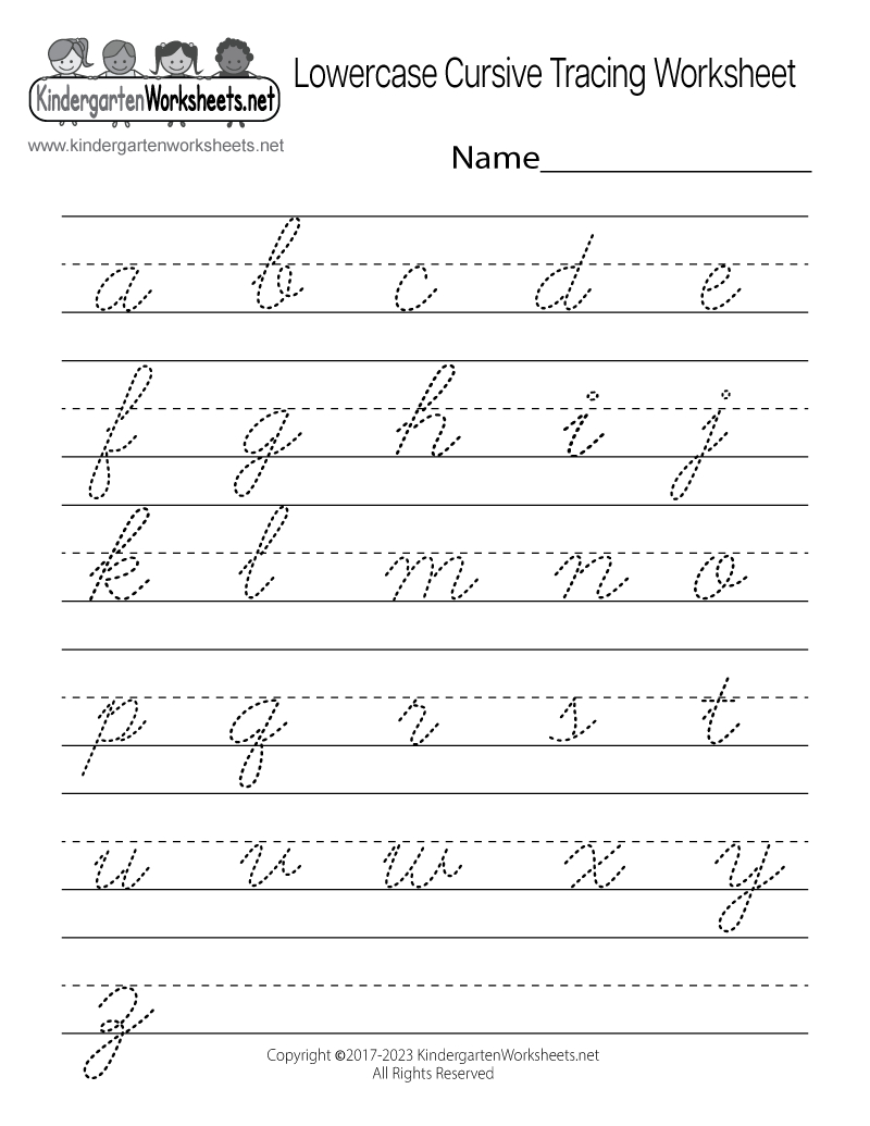 Free Printable Lowercase Cursive Tracing Worksheet in Free Printable Handwriting Sheets for Kindergarten