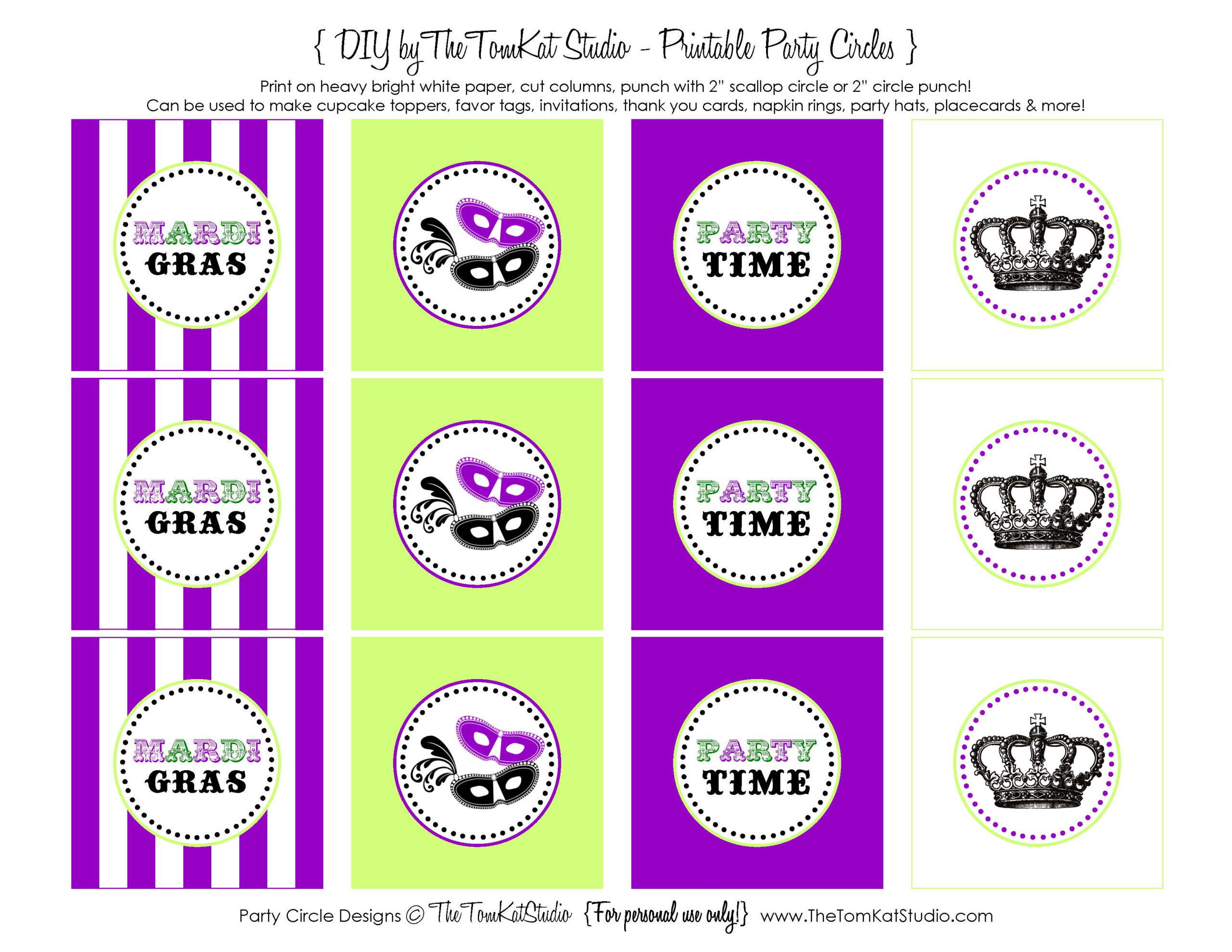 Free Printable} Mardi Gras Party Circles! | The Tomkat Studio Blog pertaining to Free Printable Party Circles