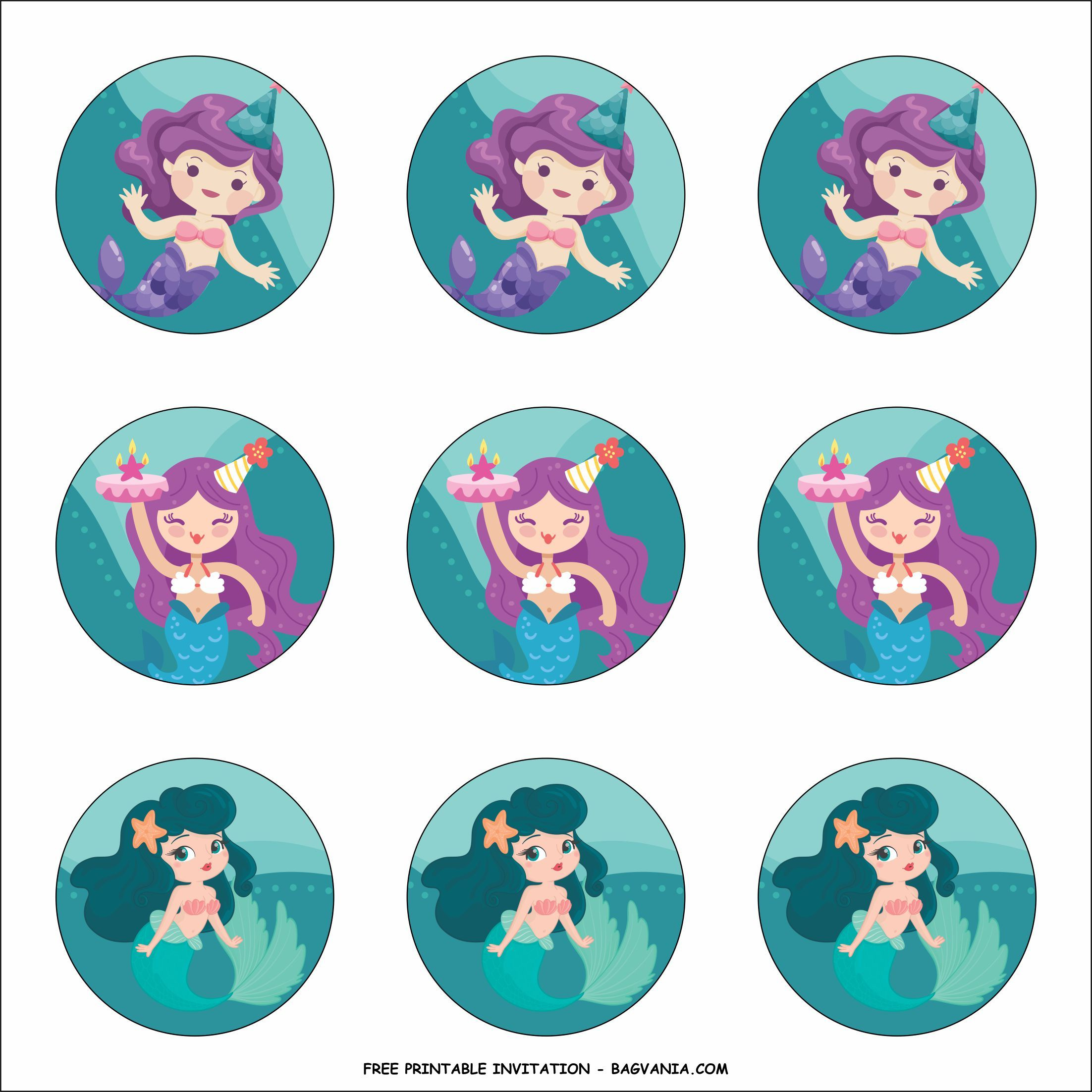 Free Printable Mermaid Birthday Party Kits Templates | Mermaid inside Free Printable Mermaid Cupcake Toppers