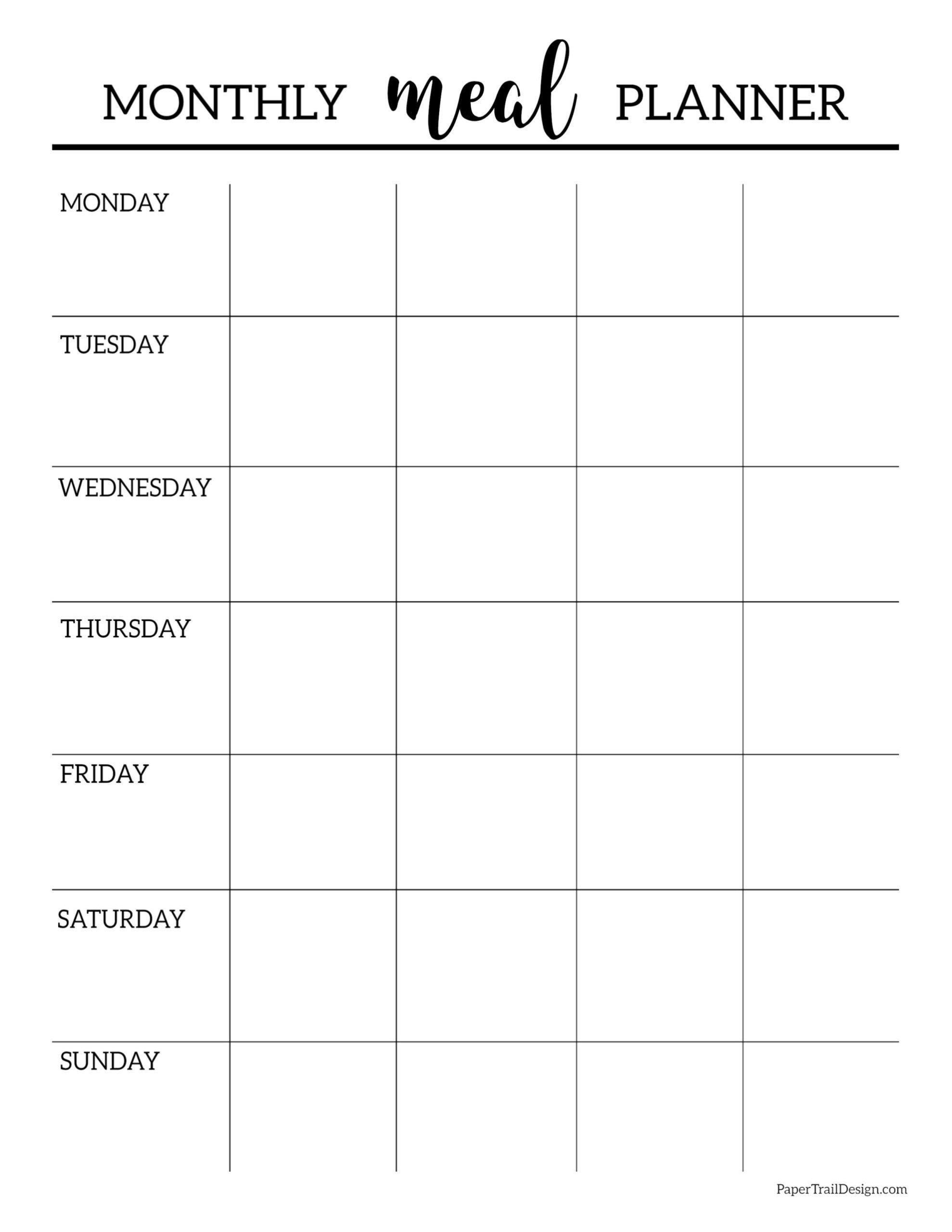Free Printable Monthly Meal Planner Template | Paper Trail Design throughout Free Printable Monthly Meal Planner