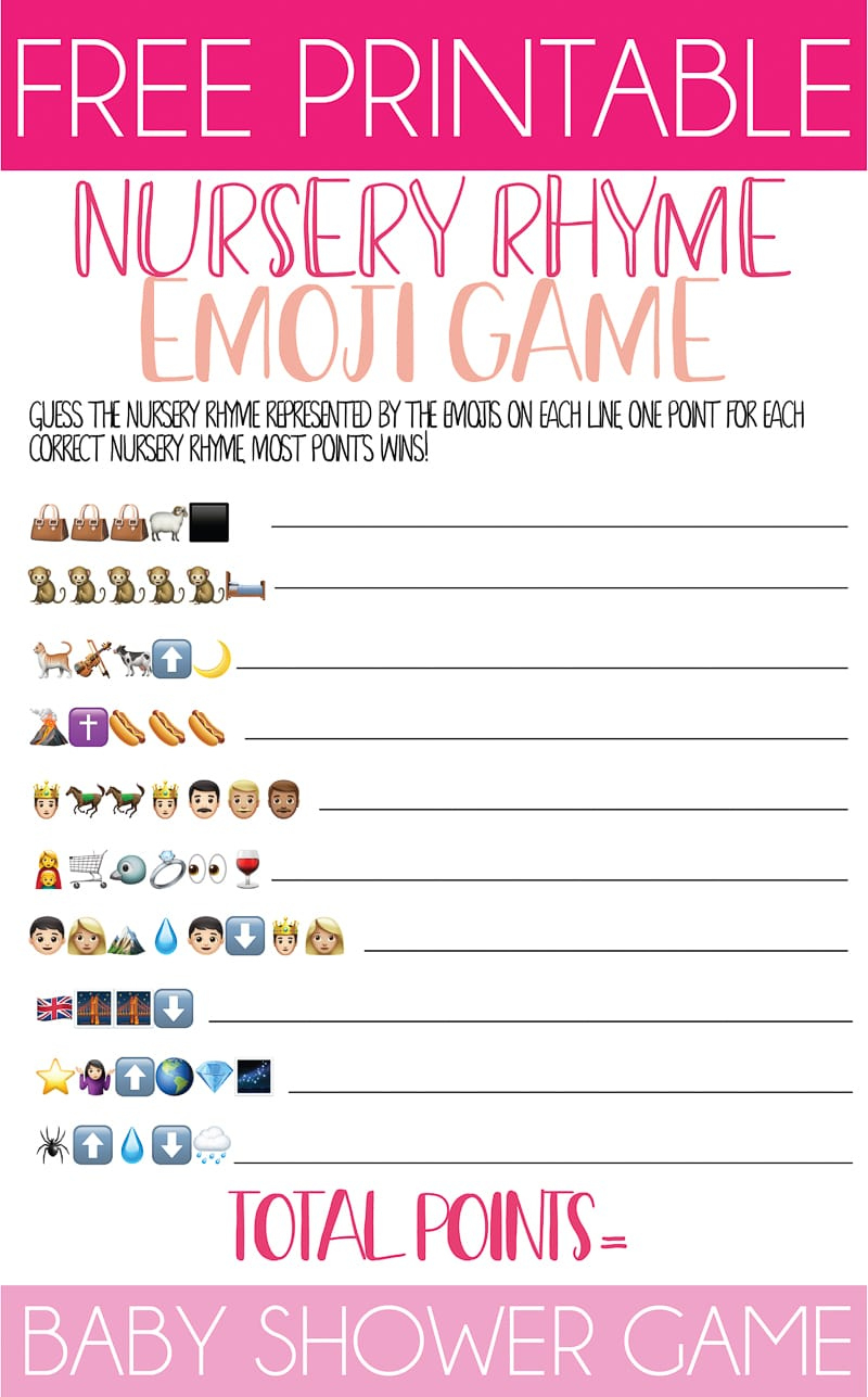 Free Printable Nursery Rhyme Baby Shower Emoji Game - Play Party Plan with Emoji Baby Shower Game Free Printable