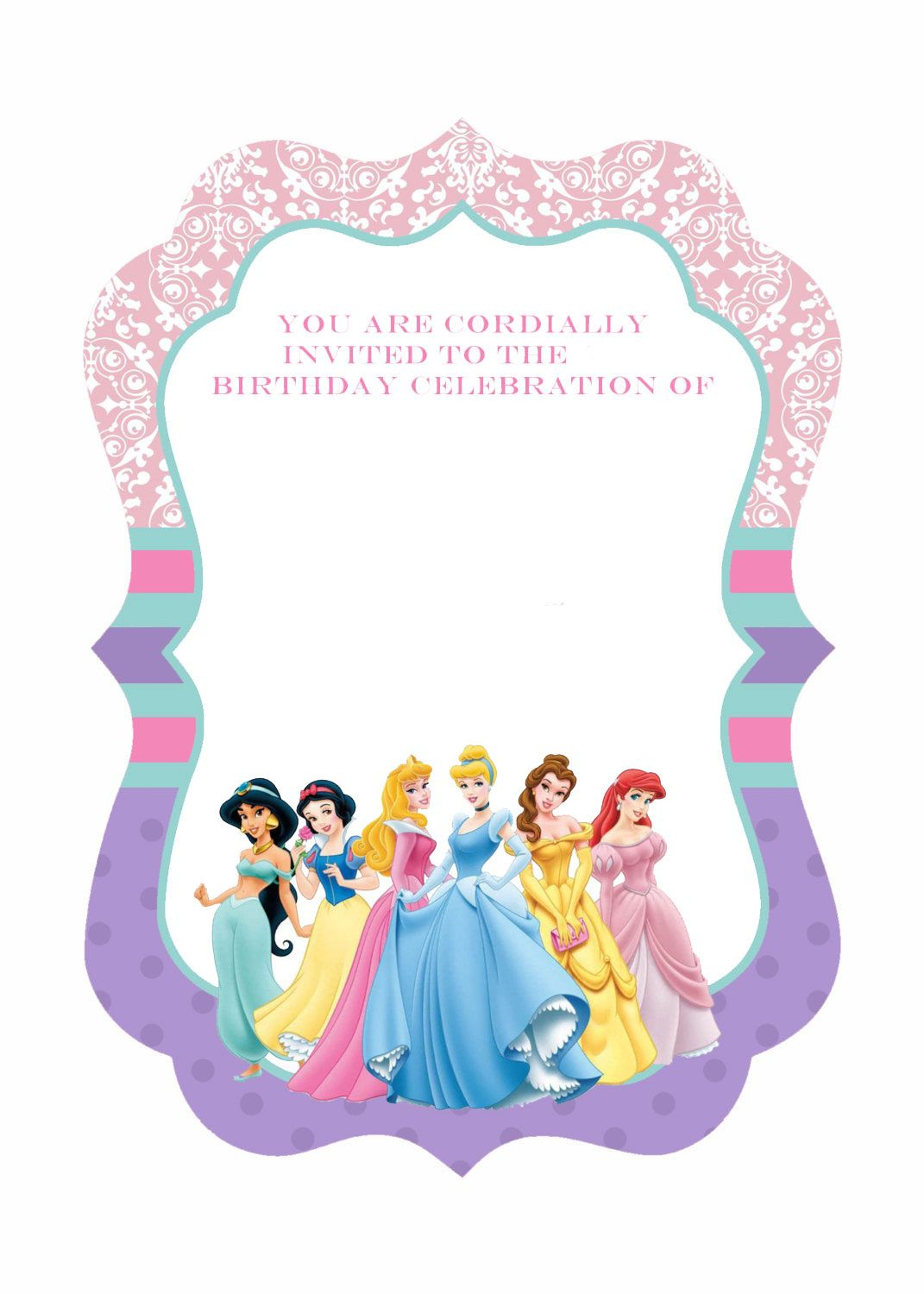 Free Printable Ornate Disney Princesses Invitation for Disney Princess Birthday Invitations Free Printable