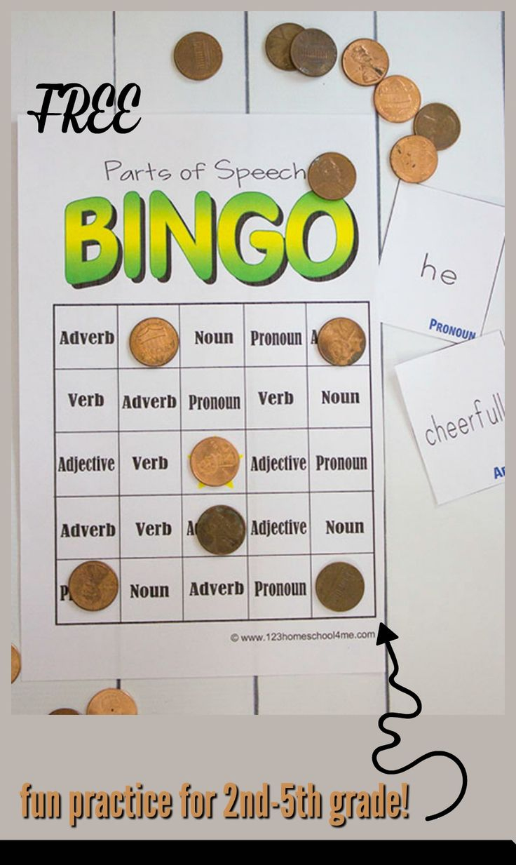 Free Printable Parts Of Speech Grammar Bingo Game For Kids | Parts with Free Printable Parts of Speech Bingo