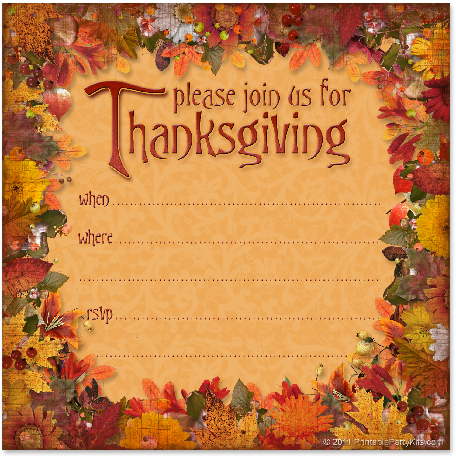 Free Printable Party Invitations: Free Thanksgiving Dinner regarding Free Printable Thanksgiving Invitation Templates