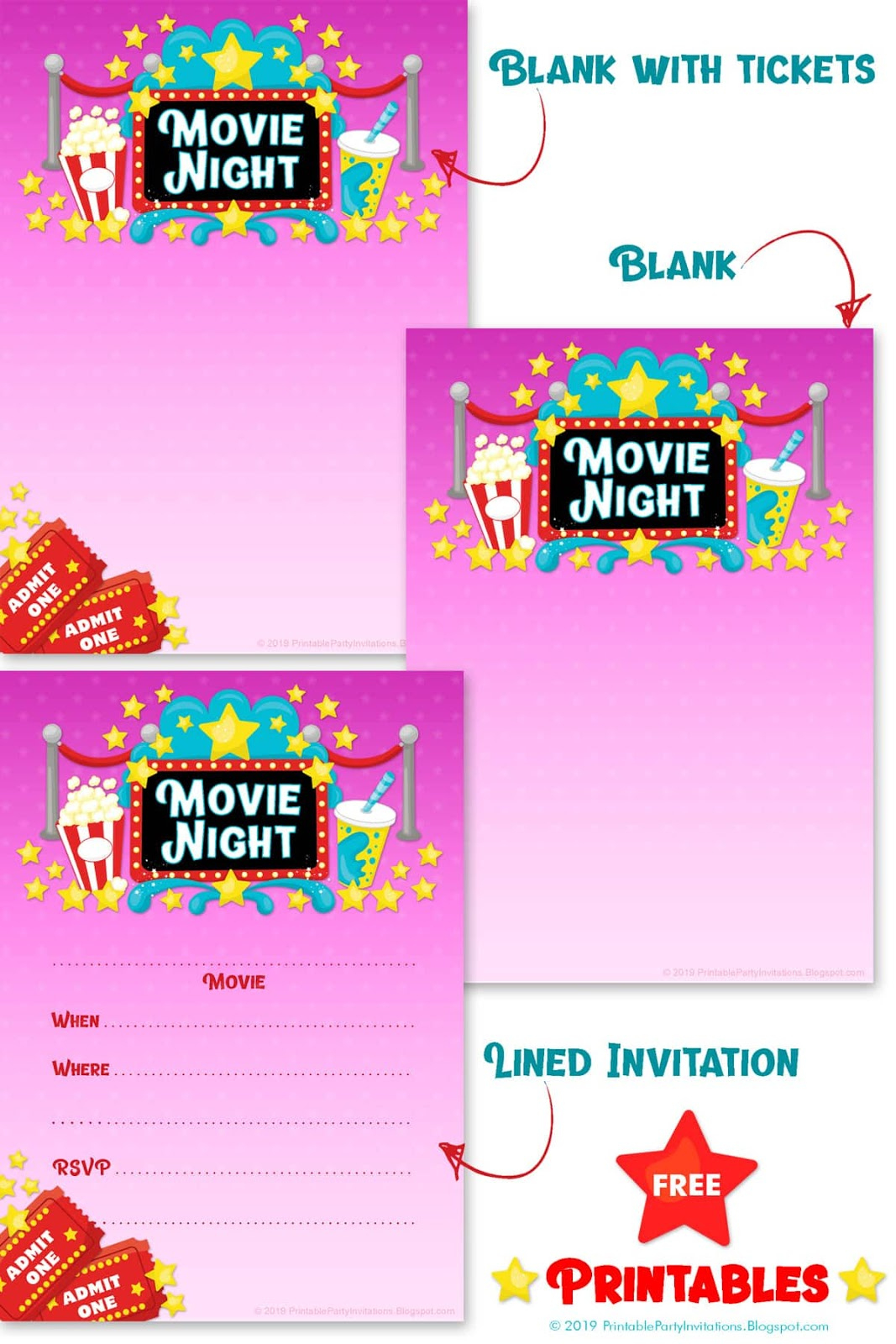 Free Printable Party Invitations: Movie Night Background inside Movie Birthday Party Invitations Free Printable